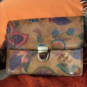 Patricia Nash Brown Floral Wristlet with Metallic Clasp
